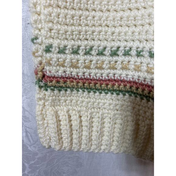 Handmade Sweater Knit Large Cream Mauve Green Striped Cozy Ski Long High Neck - Picture 3 of 8